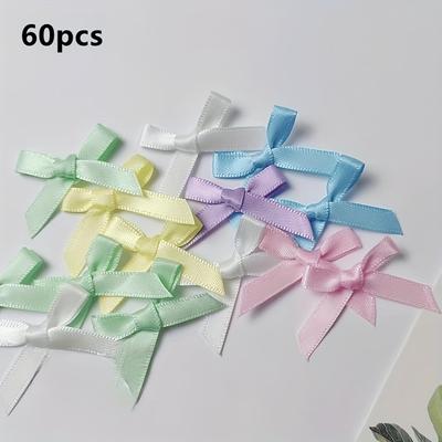 TEMU 60pcs Ribbon Bows 4cm X 3cm - Assorted , Gift Wrapping, Weddings, Birthdays, Party Decorations, Sewing, And Diy Projects, Ribbon For Crafts Image
