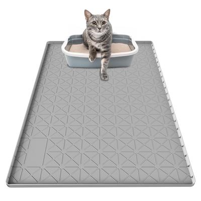 "TEMU 34"x22" Silicone Cat Litter Mat With Cushion & Grid - Waterproof Durable Pet Waste Mat For Litter Boxes, & , Protector | Pawfriendly Design" Image