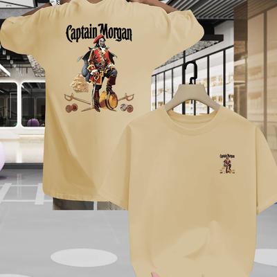 TEMU Men's Captain For Morgan Graphic Print Short Sleeve T-shirt - Summer Casual Regular Fit Round Neck Tee With Pirate Design, Machine Washable, Breathable Clothing, Motif, Comfortable Fabric Image