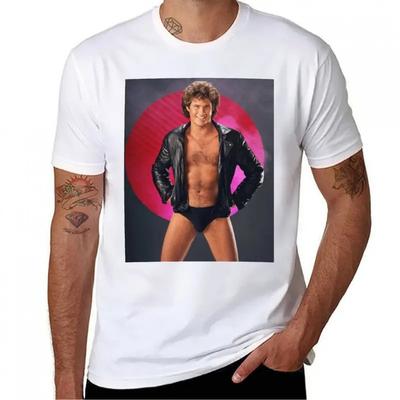 TEMU Men's Retro David Hasselhoff Graphic T-shirt - Quick-dry, Casual Summer Tee With Vintage Style, Black, Short Sleeve, Loose Fit, Machine Washable Image