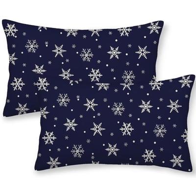 TEMU 2pcs Navy Blue Snowflake Linen Pillow Covers 12x20 Inch – Rustic Farmhouse Christmas Decorative Throw Cushion Cases For Sofa, Couch & Outdoor, Single Side, No Insert, Machine Washable Image