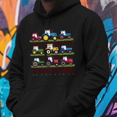 TEMU Polyester Hooded Sweatshirt With Tractor - Casual Long Sleeve Knit Fabric Hoodie For Men With Stretch Image