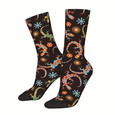 TEMU 1pc Floral Lizards Printed Men's Socks Novelty Sock Image
