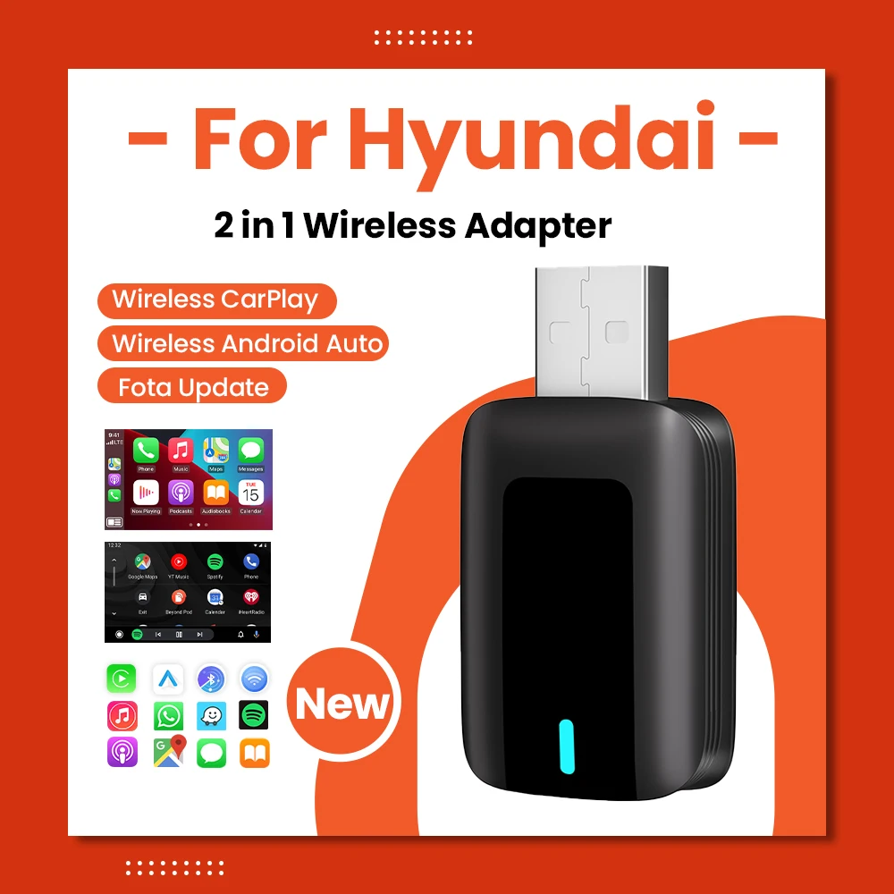 Neue CarPlay Android Auto Wireless Adapter Stecker Und Spielen Bluetooth WiFi Schnelle Für Hyundai Azera Sonata i10 i30 Tucson Ioniq Kona Image
