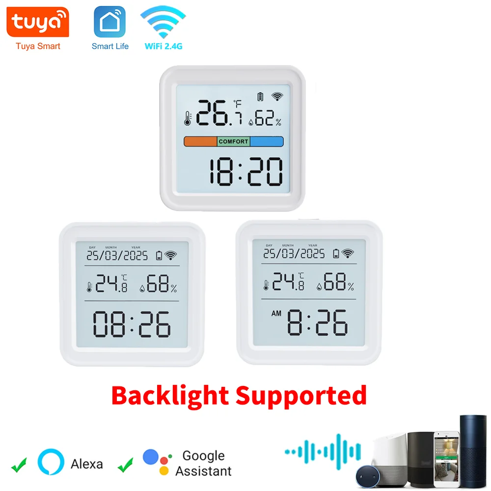 Tuya WIFI Temperatur Feuchtigkeit Sensor Hygrometer Thermometer Smart Home Hintergrundbeleuchtung Smart Leben Alexa Google Assistent Tuya Sensor Image