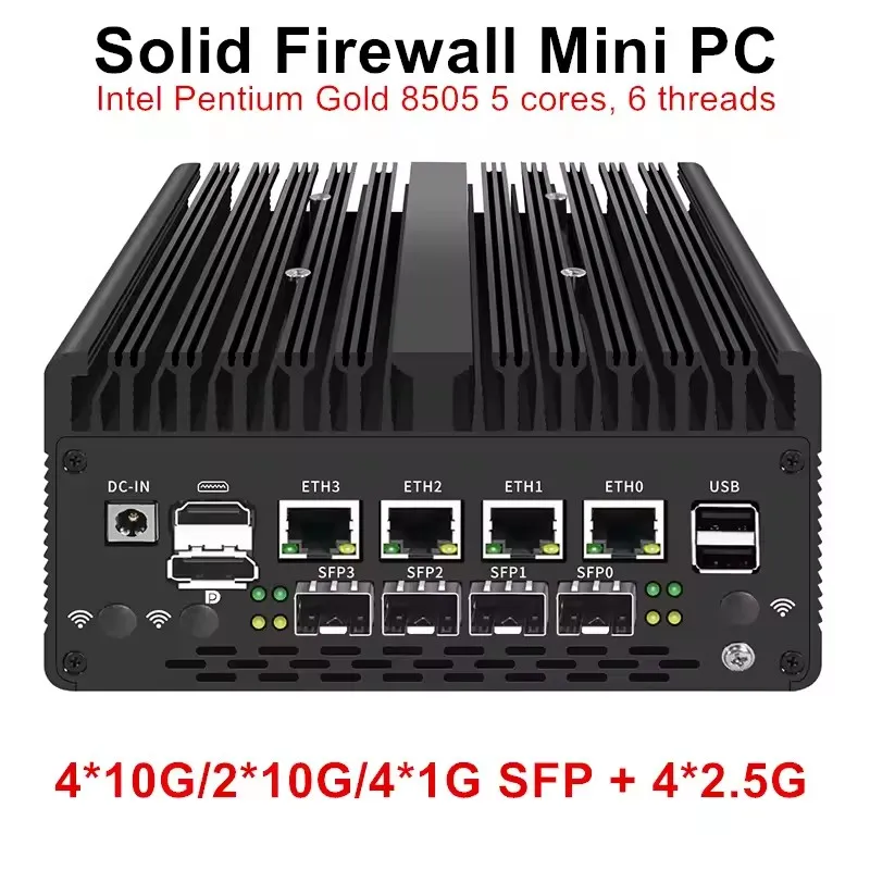 Neues 10G/1G SFP 4*2,5G RJ45 LAN Solid Firewall Appliance 12. Generation Intel Pentium Gold 8505 2*DDR5 NVMe Mini PC Proxmox ESXi Server Image
