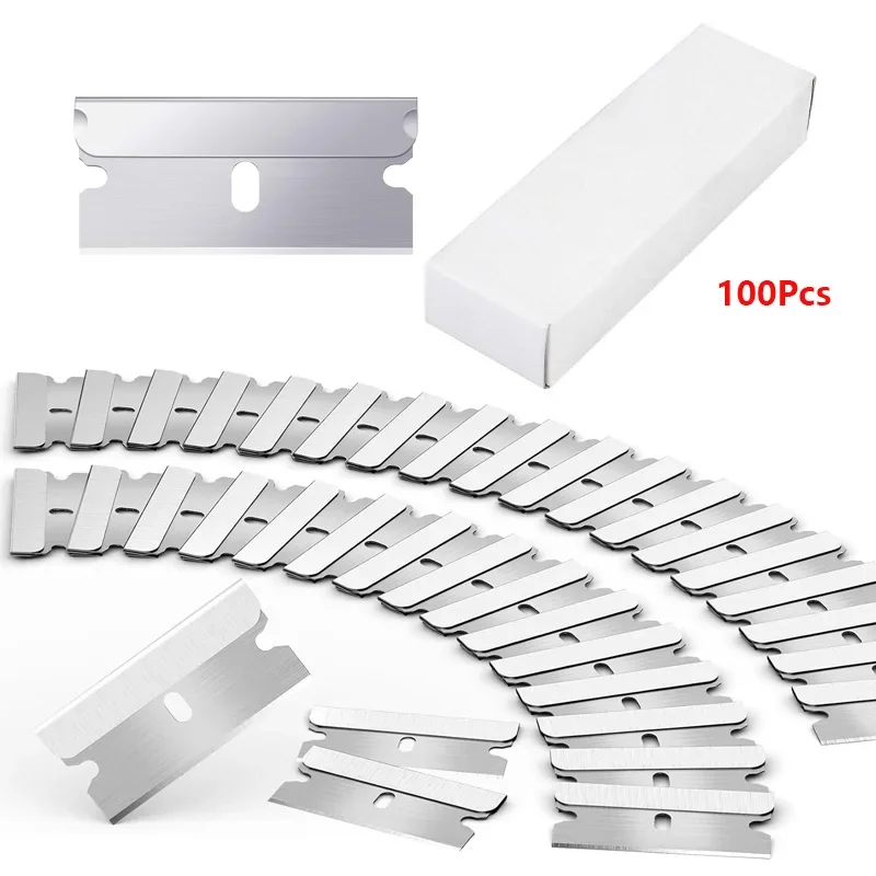 100 stücke Rasierklingen Schaber Metall Glas Kleber Reiniger Entferner Ersatz Cutter Klingen Carbon Stahl Klinge Auto Tönung Werkzeug ﻿ Image
