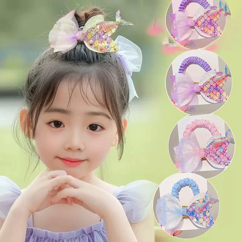 Bunte Meerjungfrauenschwanz elastische Haarbänder für Mädchen Kinder Prinzessin Haarschmuck süße Kinder Haargummis Baby Kopfbedeckung Image