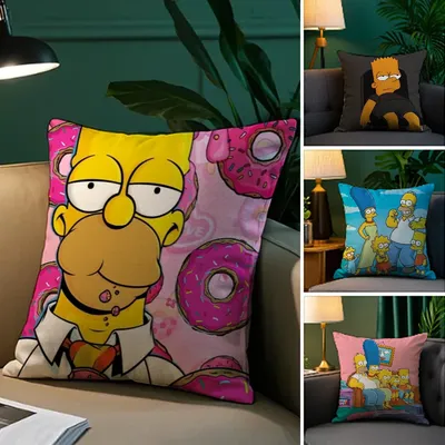 Cartoon S-Simpsons Kissenbezug, Plüschstoff, weicher Kissenbezug, doppelseitiger Druck, Image