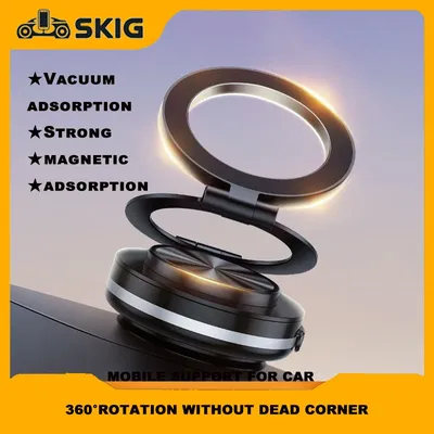Foldable Car Phone Holder With Vacuum Suction Magnetic Bracket, Allowing 360° Rotation.