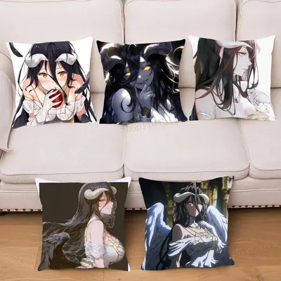 Anime OVERLORD Albedo Kissenbezug Quadratisches Kissen Schlafzimmer Sofa Freizeit Komfort Kissen Auto Wohnzimmer Dekoration 40X40 Image