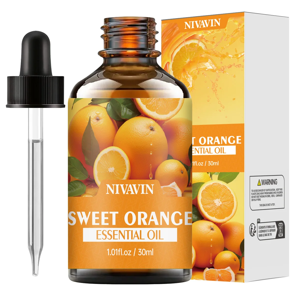 30 ml/60 ml/100 ml NIVAVIN süßes orangefarbenes ätherisches Öl, Körpermassage, Hautpflege, Feuchtigkeit und Luftfrische Image