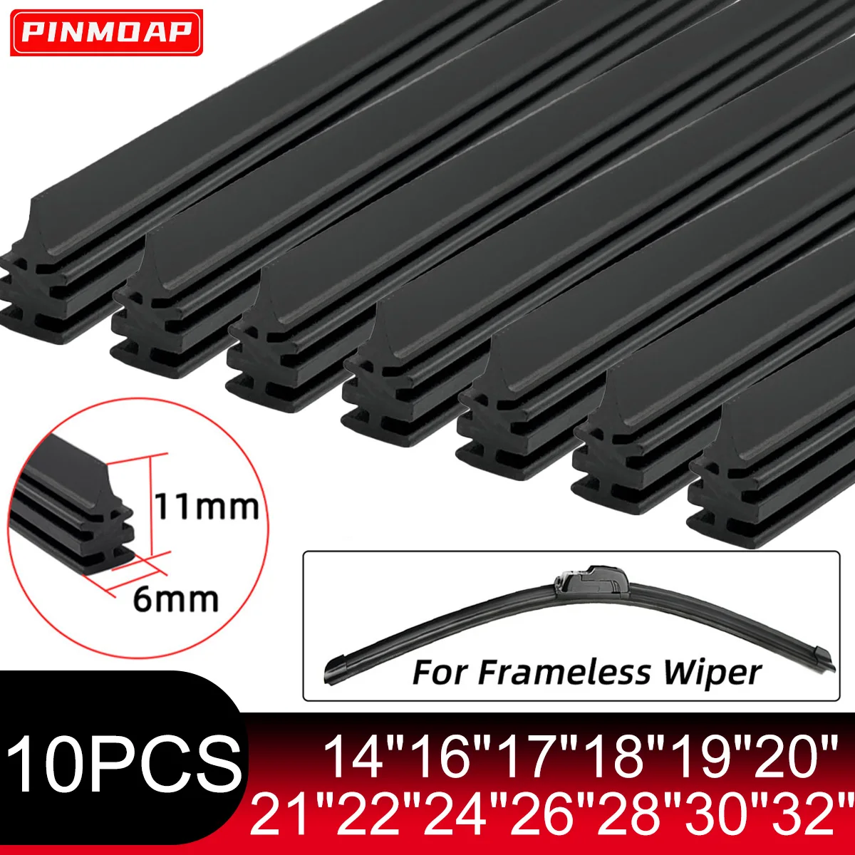 10 Stück Kfz-Wischerfüllerstreifen, Naturkautschuk-Wischer-Ersatzstreifen, 14 Zoll, 16 Zoll, 17 Zoll, 18 Zoll, 19 Zoll, 20 Zoll, 21 Zoll, 22 Zoll, 24 Zoll, 26 Zoll, 28 Zoll, 30 Zoll, Automobilteile Image