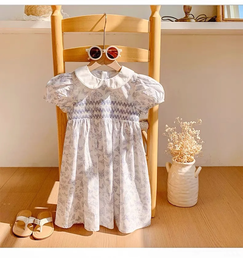 Sommer Blau Niedlich Elegantes Prinzessin Kleid Baby Mädchen Kleid Blumendrucke Muster 1-6 Jahre Schmetterling Kleider Geburtstag Party Kleidung Image