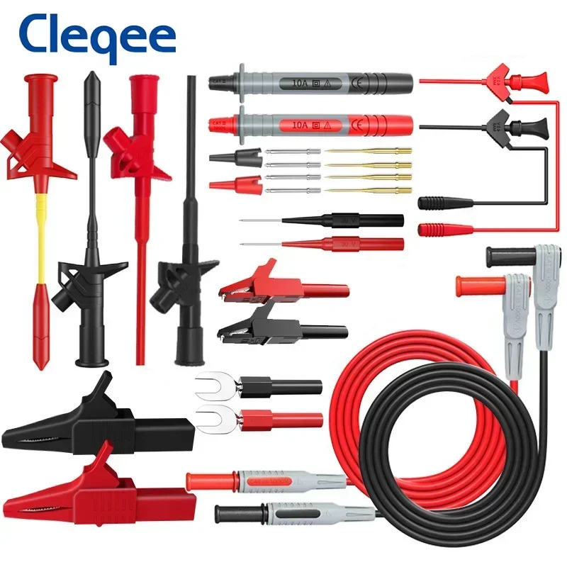 Cleqee P1300 Serie Multimeter-Messleitungssatz, 4 mm Bananenstecker, Kabel, Testhaken, Clip, Sonde, Krokodilklemme, Kfz-Werkzeugsatz Image