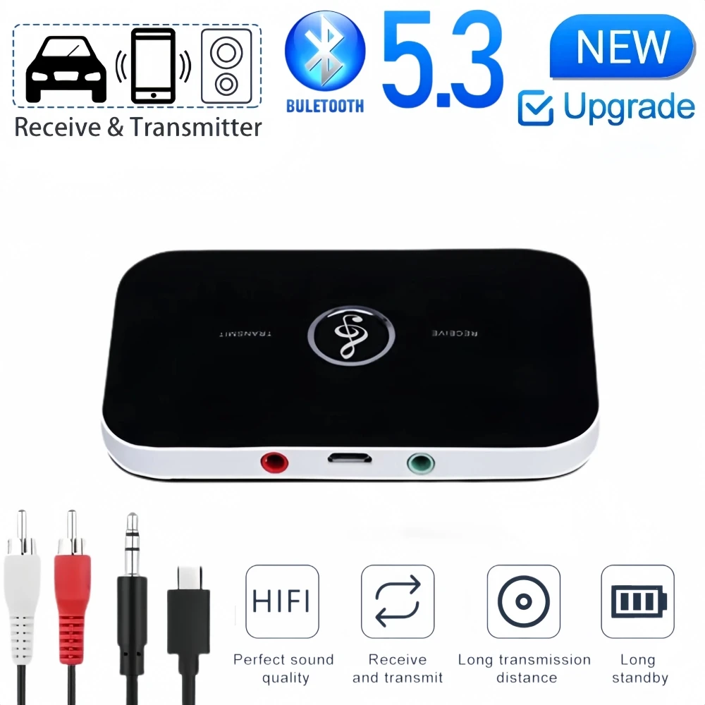 Bluetooth 5,3 Audio Sender Empfänger Stereo 3,5mm AUX Jack RCA USB Dongle Musik Wireless Adapter Für Car Kit PC TV Kopfhörer Image