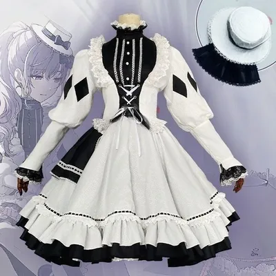 Asahina Mafuyu Kostüm World Color Stage Project Cosplay Weißes Lolita Dienstmädchenkleid Uniform Komplettset für Frauen Mädchen Mottoparty Image