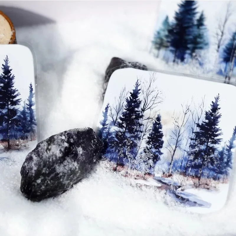 20 Stück Scrapbook-Serie, Bergwald, Landschaftsbau, Schnee-Birke-Aufkleber, PET-Papier, Birke, Kiefer, Zubehör, Paket 160 x 105 mm Image