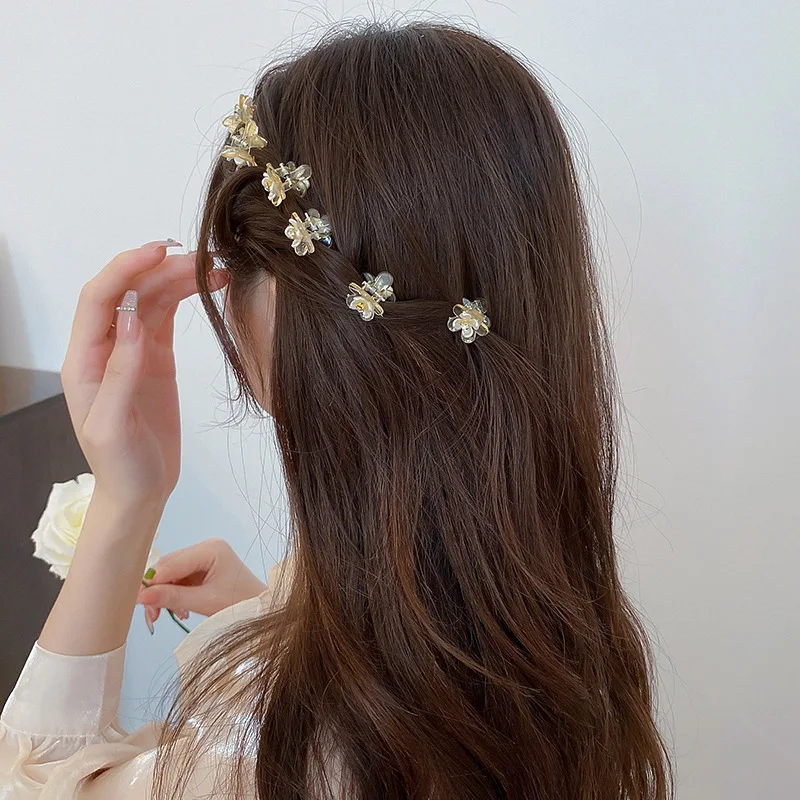 Mini niedlichen Blumen herz runde Acryl Strass transparente Haar Krallen für Frauen exquisite Hai Clips Charms Kopf Zubehör Image