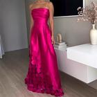 Per donna Abito Lungo Maxi Abito Abito da Ballo Vestito da Festa Abito in Raso Moda All'aperto Feste Ferie Vestibilità regolare Semplice Senza Maniche Senza Spalline Rosso rosa Estate