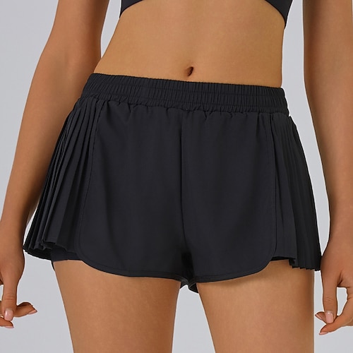 Damen Einfarbig Lässiger Rock Sportshorts Kurze Sporthose Tennishose Plissiert Feuchtigkeitsableitend Atmungsaktiv Tennis Golfspiel Pickleball Schwarz Rosa Dunkelmarine Tennisbekleidung Image