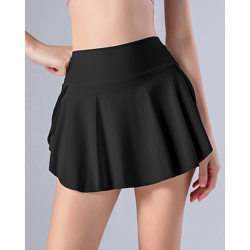 Damen Einfarbig Lässiger Rock Tennisröcke mit Shorts Gerafft Tasche Schnelltrocknend Atmungsaktiv Tennis Golfspiel Pickleball Schwarz Weiß Grün Tennisbekleidung Image