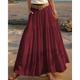 Per donna Taglia standard asiatici Svasato Gonne di lino Casual Estate Midi Vita Alta Gonne Tinta unita Arricciato Pieghettato Tasca Elasticizzato Vacanza Quotidiano Vinaccia Anguria Rossa Verde