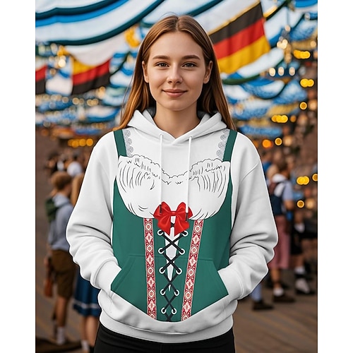 Kapuzensweatshirt Druck Lässig Bayerisch Bischofsärmel Fronttasche Grafik für Damen Erwachsene 3D-Druck für Karneval Oktoberfestbier Urlaub Party Image