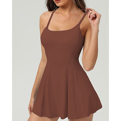 Per donna Tinta unita Abito da tennis con pantaloncini e reggiseno incorporati Abito sportivo Senza Maniche Senza schiena Asciugatura Rapida Tennis Golf Pickleball Girocollo Nero Bianco Marrone