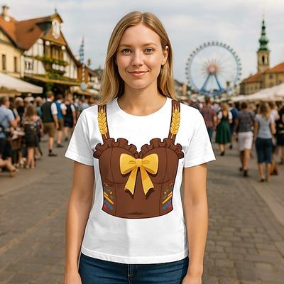 Oktoberfest Dirndl-Print T-Shirt Bayerisch München Deutsch Grafik Für Damen Erwachsene Oktoberfestbier 3D-Druck Alltagstauglich Image