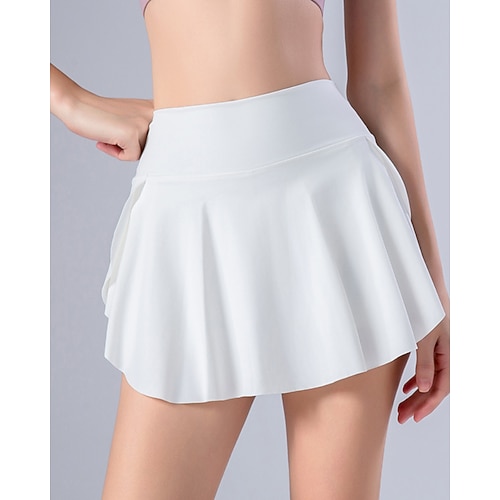 Damen Einfarbig Lässiger Rock Tennisröcke mit Shorts Gerafft Tasche Schnelltrocknend Atmungsaktiv Tennis Golfspiel Pickleball Schwarz Weiß Grün Tennisbekleidung Image