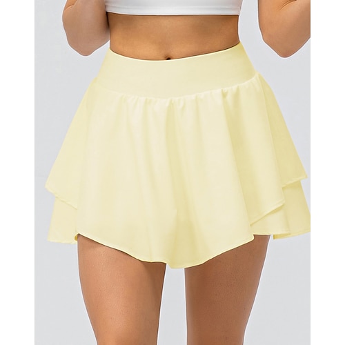 Damen Einfarbig Lässiger Rock Tennisröcke mit Shorts Geschichtet Feuchtigkeitsableitend Atmungsaktiv Tennis Golfspiel Pickleball Hellgelb Schwarz Weiß Tennisbekleidung Image