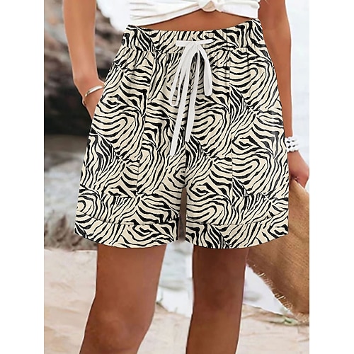 Damen Chinos Shorts Urlaub Vintage Ethno-Stil Kurz Mittlere Taille Blumen Grafik Kordelzug Elastischer Bund Täglich Urlaub Formell Rosa Khaki Beige Sommer Frühling Normale Passform Image