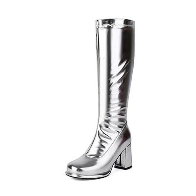 Retro Vintage 1970er Groovy Schuhe Gogo Stiefel Disco Lack-Latex glänzend Metallisch Damen Halloween Karneval Musikfestival Pride Parade Retro-Mottoparty Erwachsene Schuhe Image