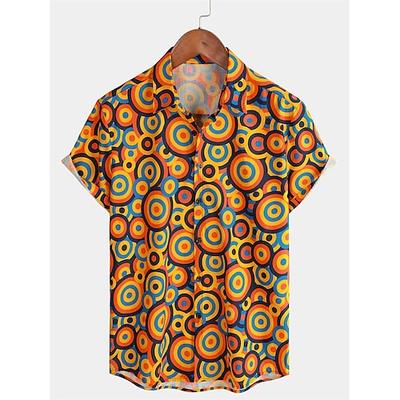 Retro Vintage 1970er Hemd Hawaiihemden Disco Geometrisch Psychedelisch Herren Halloween Karneval Musikfestival Pride Parade Pride-Monat Erwachsene Hemd Image