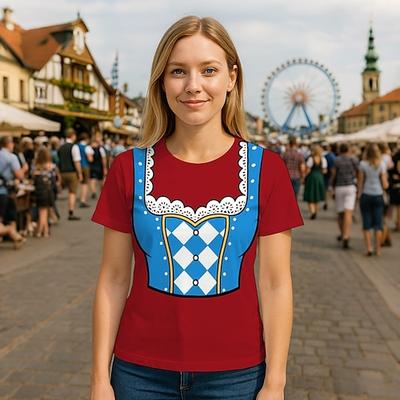 Oktoberfest Dirndl-Print T-Shirt Bayerisch München Deutsch Grafik Für Damen Erwachsene Oktoberfestbier 3D-Druck Alltagstauglich Image