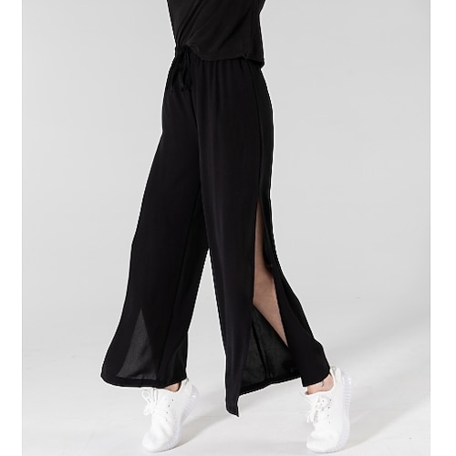 Damen Asiatische Größe Chinos Baggy-Hosen Leicht Lässig Volle Länge Hoher BundPantsValentinstag Einfarbig Kordelzug Geteilt Schnelltrocknend Leicht Weich Mikroelastisch Alltagskleidung Helles Image