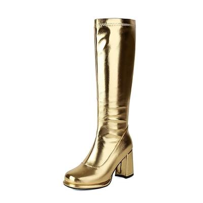 Retro Vintage 1970er Groovy Schuhe Gogo Stiefel Disco Lack-Latex glänzend Metallisch Damen Halloween Karneval Musikfestival Pride Parade Retro-Mottoparty Erwachsene Schuhe Image