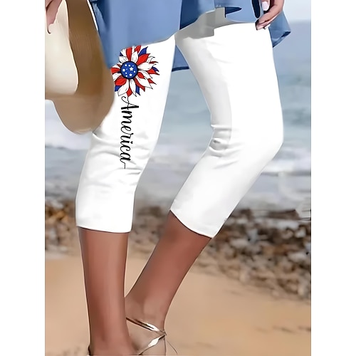 Unabhängigkeitstag Patriotisches Shirt Damen Capri-Hosen Leggings Urlaub Vintage Mode Knielang Hohe Taille Pants Stern Farbverlauf Streifen Druck Atmungsaktiv Weich Dehnbar Outdoor Urlaub Image