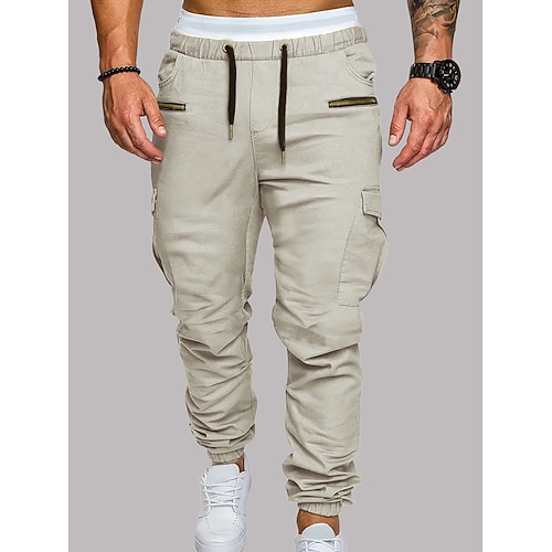 Herren Cargo-Hosen Hose Elastischer Bund Kordelzug Mehrere Taschen Einfach tragbar Outdoor Täglich Campen und Wandern Mode Klassisch Schwarz Armeegrün Image