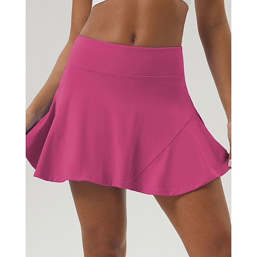 Damen Einfarbig Lässiger Rock Tennisröcke mit Shorts Gerafft Tasche Atmungsaktiv Tennis Golfspiel Pickleball Schwarz Elfenbein Rosa Tennisbekleidung Image