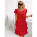 Damen Minikleid Cocktailkleid Kleid für Hochzeitsgäste Chiffonkleid Stufenkleid Elegant Ausgehen Sommerkleid Normale Passform Einfarbig Kurzarm Rundhalsausschnitt Schwarz Rosa Wein Rote Sommer