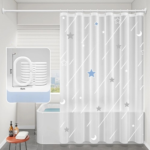 PEVA Duschvorhang mit Muster bedruckter Badvorhang wasserdicht und schimmelresistent inklusive Haken 180x180cm 70x70 200cm lang Image