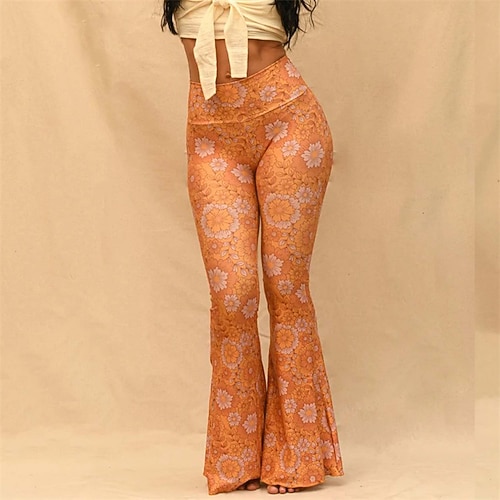 Retro Vintage Boho 1970er Schlaghosen Schlag-Leggings Hippie Disco Hohe Taille Stammes Kostüm Damen Halloween Karneval Urlaub Musikfestival Festival Erwachsene Hose Image