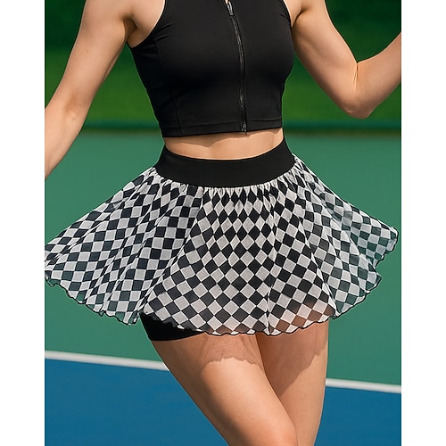 Damen Karo Lässiger Rock Tennisröcke mit Shorts Kontrast-Mesh Atmungsaktiv Tennis Pickleball Weiß Rosa Grün Tennisbekleidung Image