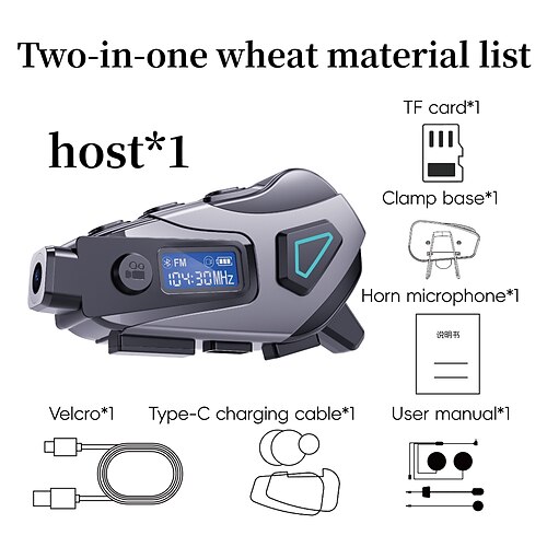 K10 Helm-Bluetooth-Headset mit DVR-Aufzeichnung, FM-Radio, Sprachassistent, CVC-Rauschunterdrückung, IPX8-Wasserdichtigkeit, 40-Stunden-Akku, HiFi-Audio für Motorradfahrten Image