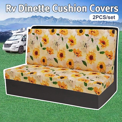 Kissenbezüge für die Wohnmobil-Essecke, bedruckte, ganzjährige Stretch-Kissenbezüge aus Milchseide für Wohnmobile – Schonbezug für Camping-Van-Sitz und Sofa für bequemen und dauerhaften Schutz Image