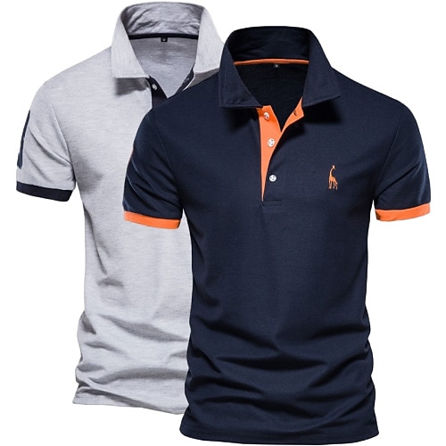 Herren Polo Golfshirt Lässig Revers Kurzarm Bequem Giraffe Schmuck Bestickt 2 teilig Mehrfachpackung Sommer Normale Passform DunkelblauWeiß Königsblau Schwarz Königsblau Grau Image