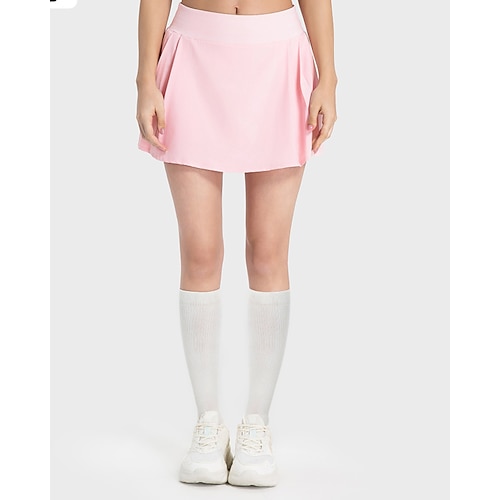 Damen Einfarbig Lässiger Rock Tennisröcke mit Shorts Plissiert Atmungsaktiv Tennis Golfspiel Pickleball Dunkelrosa Schwarz Weiß Tennisbekleidung Image