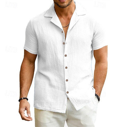 Herren Hemd Sommerhemd Freizeithemd Strandhemd Knopfhemd Schwarz Weiß Rosa Blau Grün Kurzarm Einfach Camp-Kragen Urlaub Hawaiianisch Bekleidung Polyester Mode Lässig Bequem Image